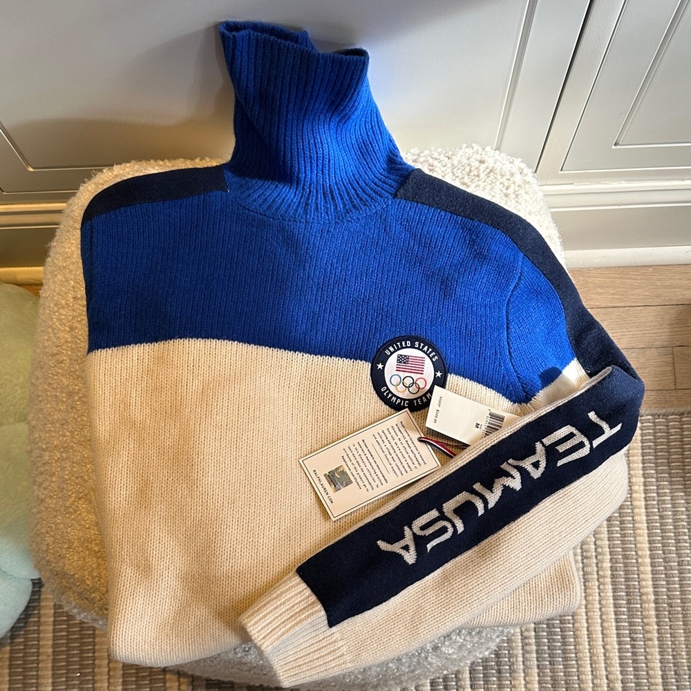 Polo Ralph Lauren Blue and Cream Beijing Olympics Turtleneck Sweater